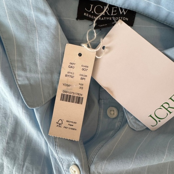 J. Crew - NWT Cropped Fitted Waist Button Down Stripped Shirt Blouse Sz Xs - Picture 9 of 10